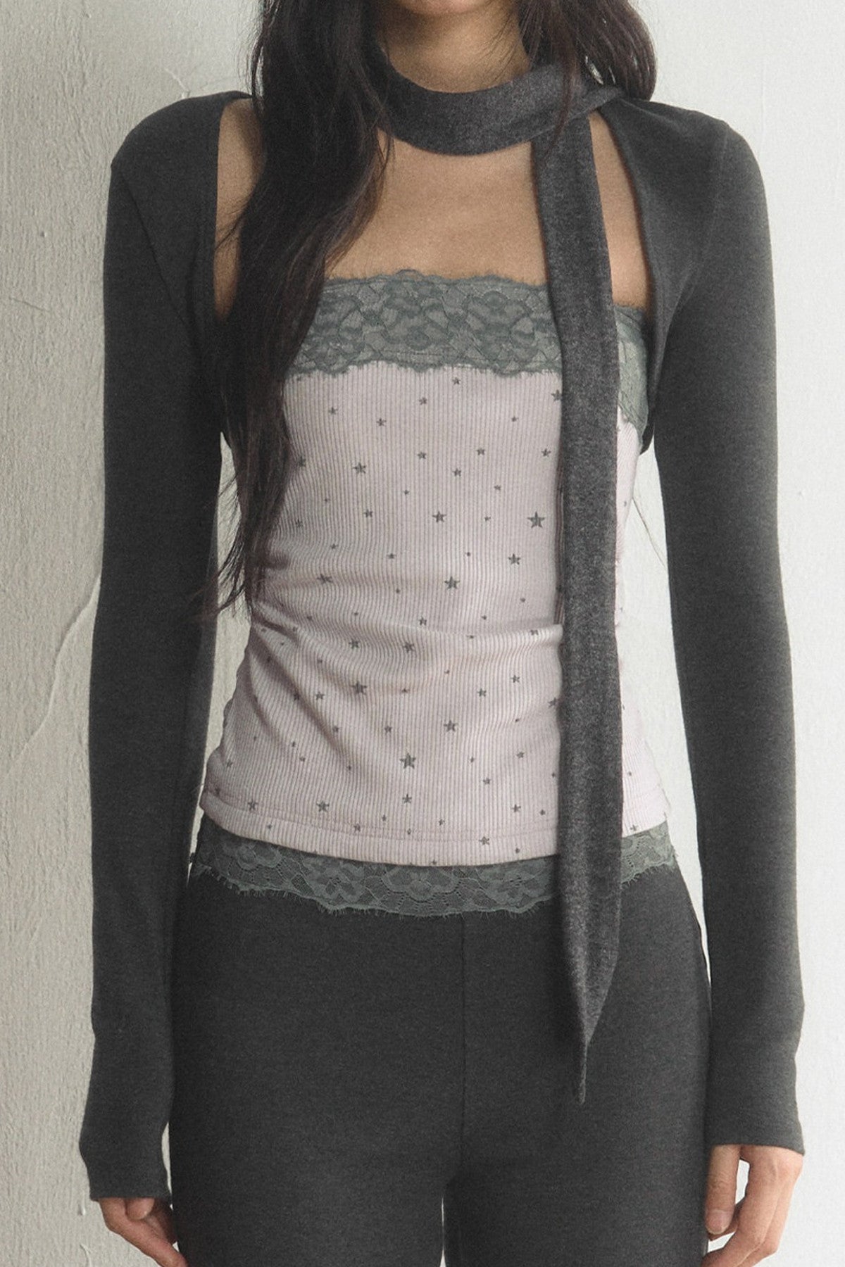 Lace Tube Top With Vest and Pants Set-Up