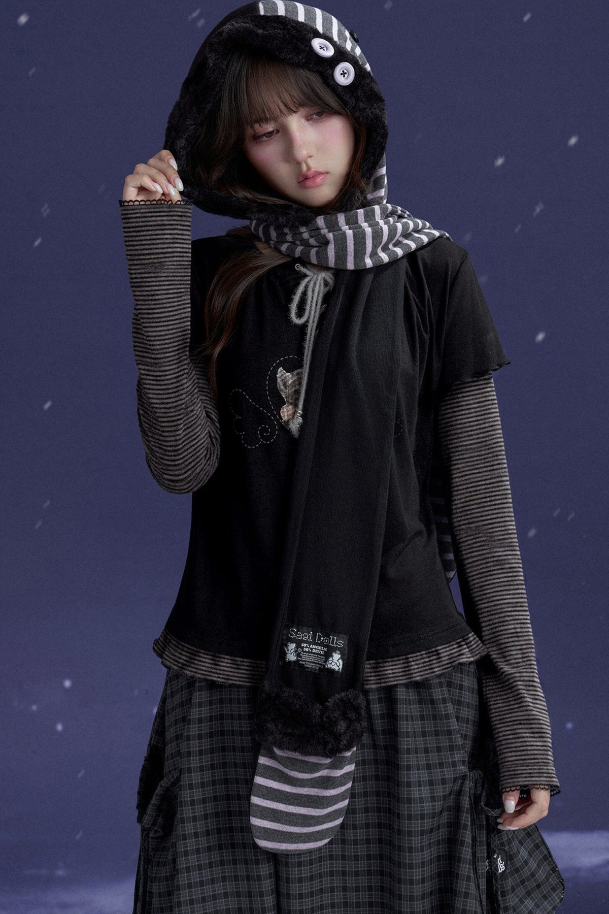 Detachable Horns Clown Scarf Hat And Gloves