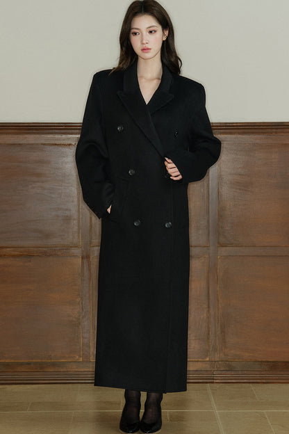 Double Breasted Notch Lapel Long Wool Coat