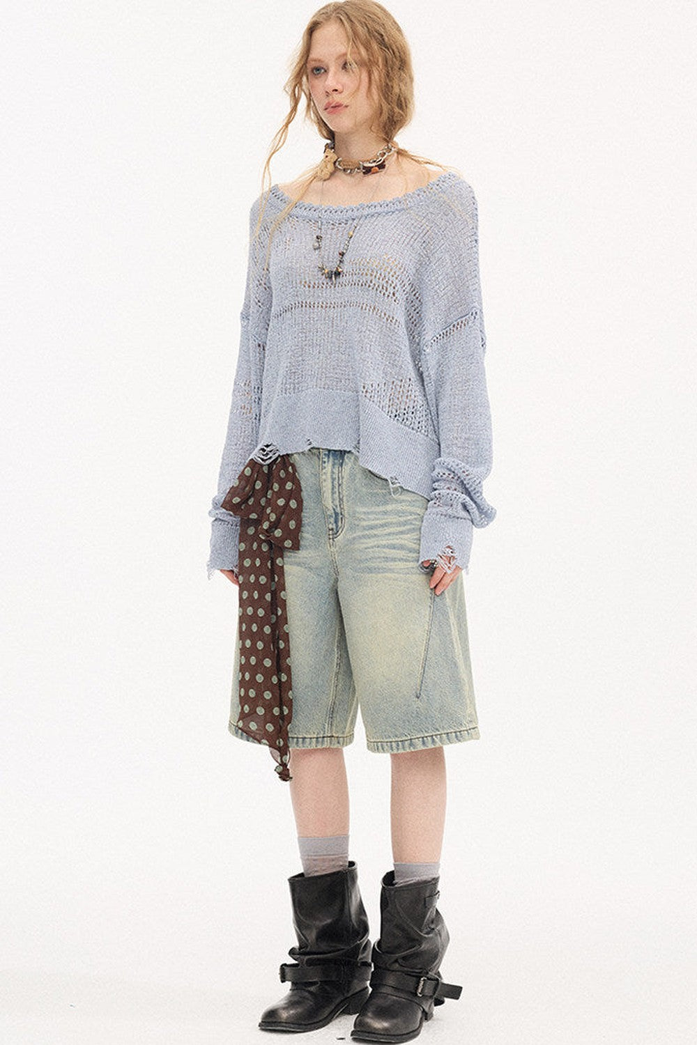 Asymmetrical Knit Off-Shoulder Top Set