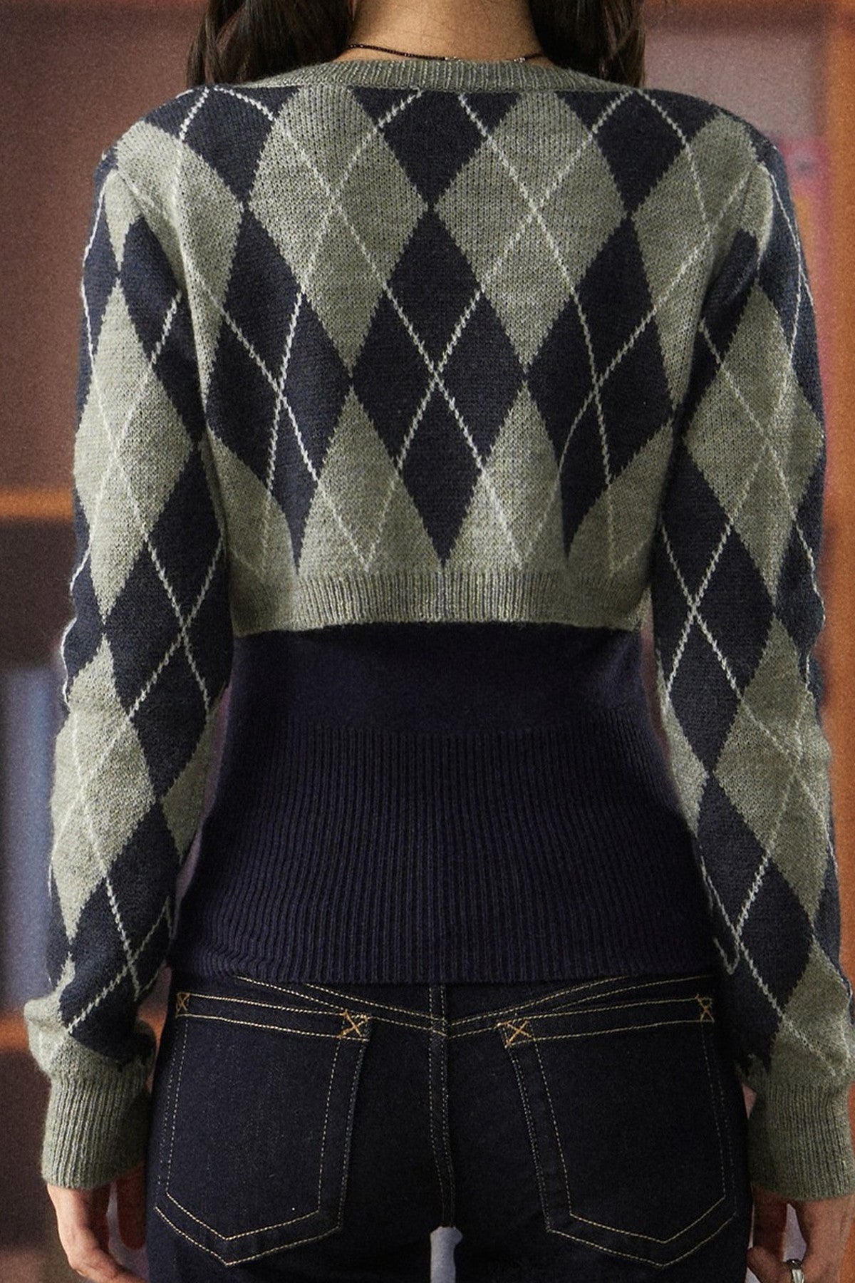 Short Argyle Cardigan and Cami and Pants Set-Up