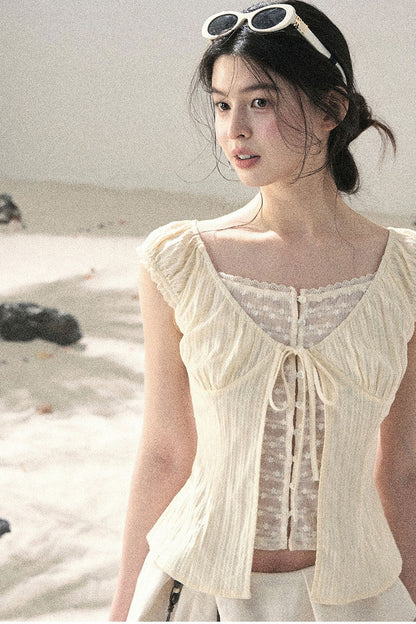 Französische Spitzen-Hohlraum-Bluse