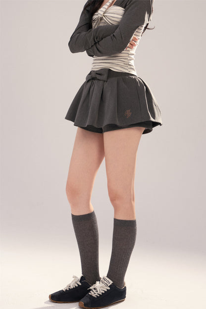 Embroidered Gray Bow Tutu Skirt
