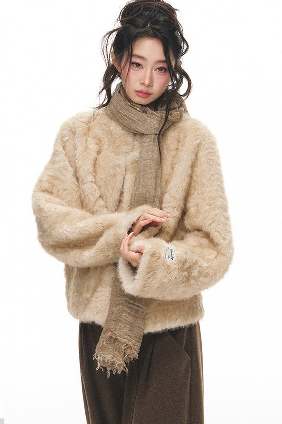 White Shearling Jacket and Pants Set-Up