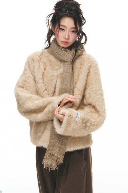 White Shearling Jacket and Pants Set-Up