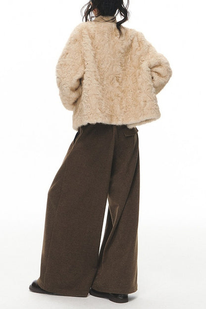 White Shearling Jacket and Pants Set-Up