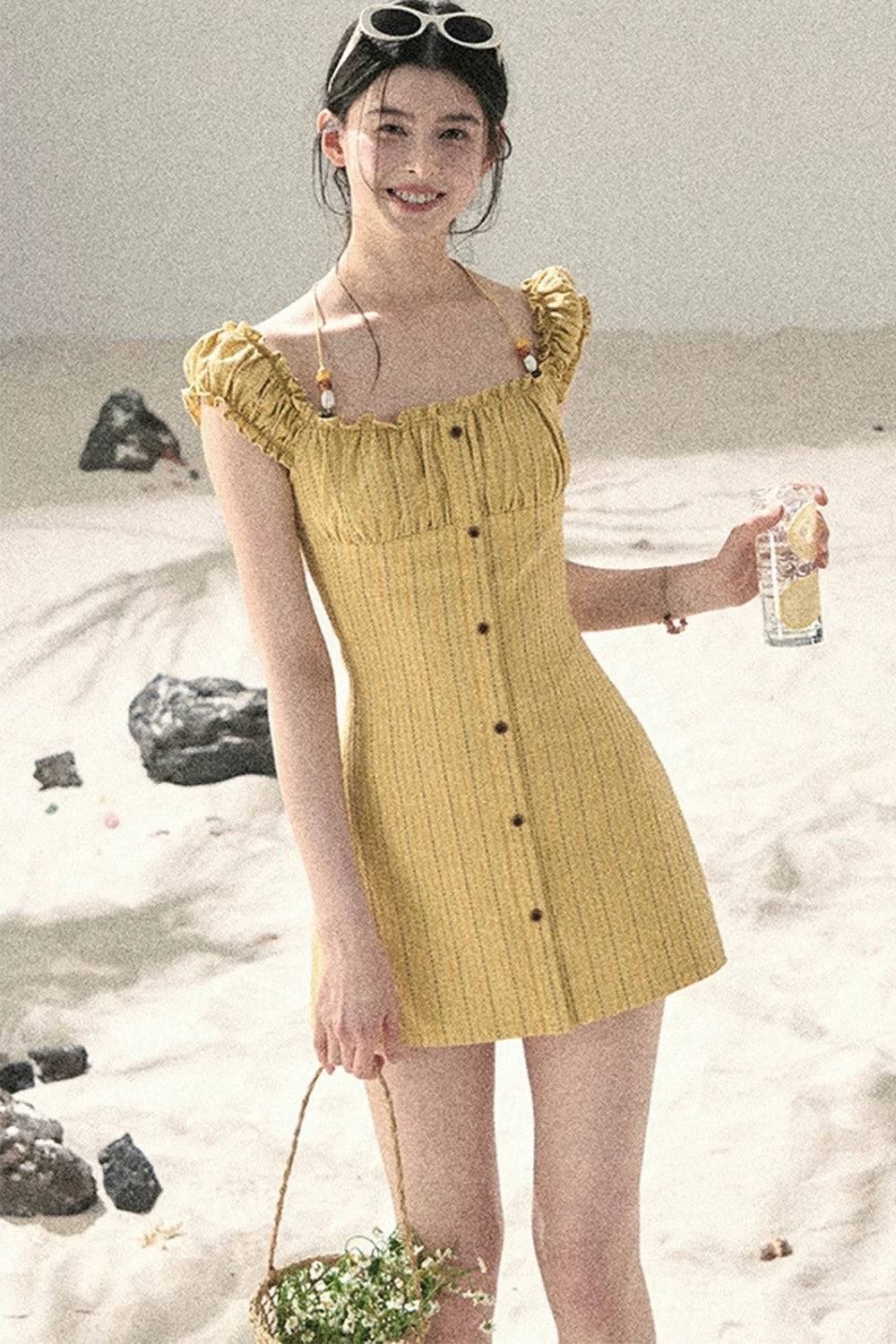 French Halter Striped Dress