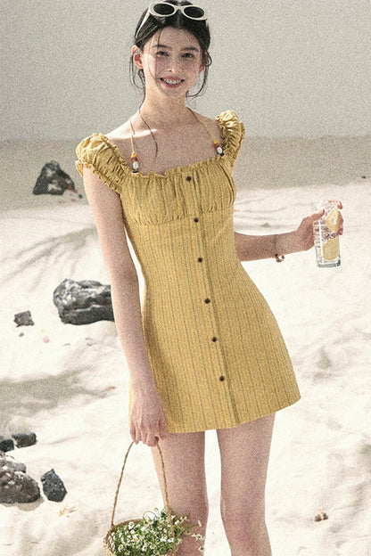 French Halter Striped Dress
