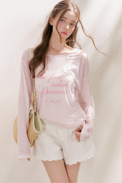 Blusa in lino con stampa a lettere e fiocco di neve