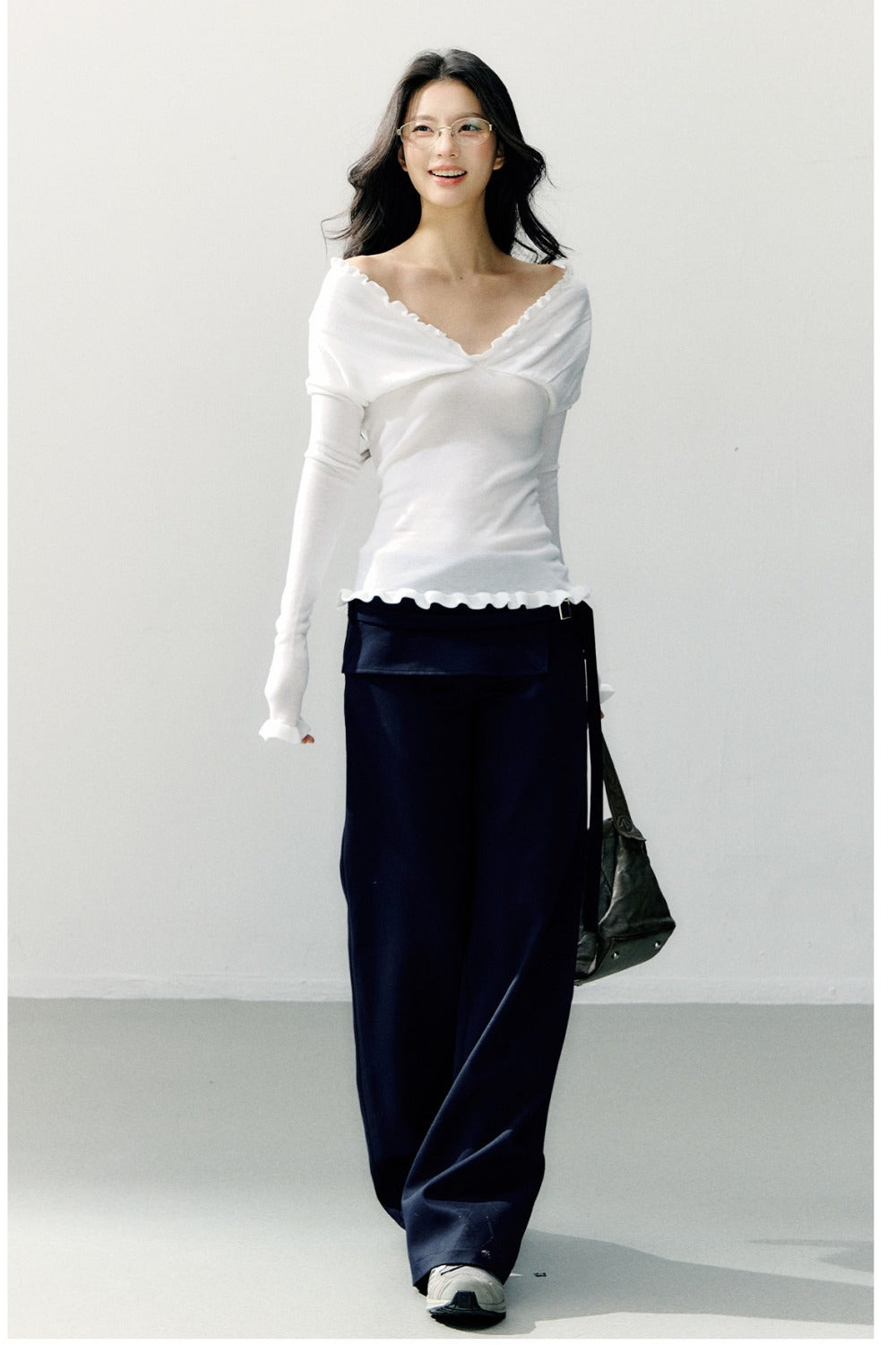Ruffle-Trimmed Off-Shoulder Knit Top