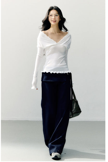 Ruffle-Trimmed Off-Shoulder Knit Top