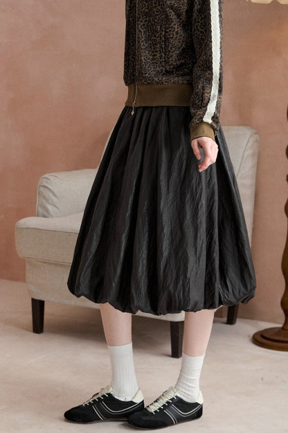 Textured Flower-Bud Mid-Length Skirt