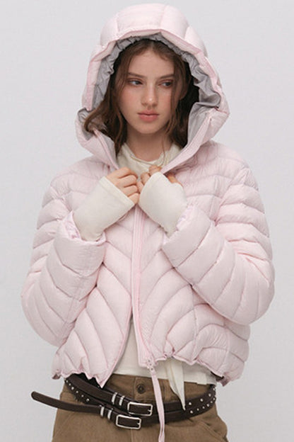 3D Quilted Drawstring Hooded Down Jacket