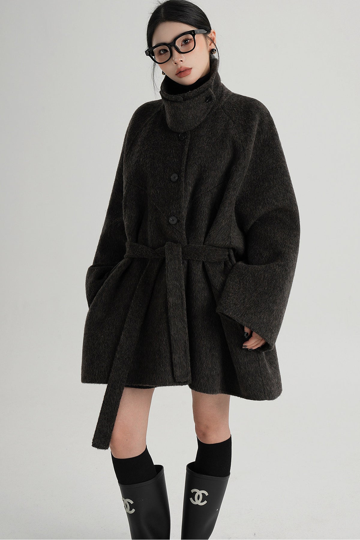 Mid-Length Armor Collar Wool Coat