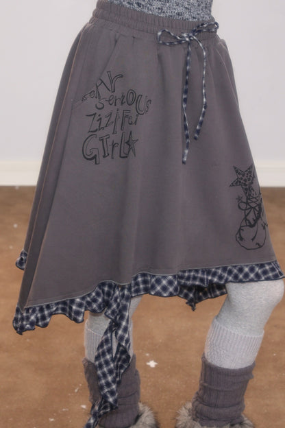 Plaid Graffiti Rabbit Skirt