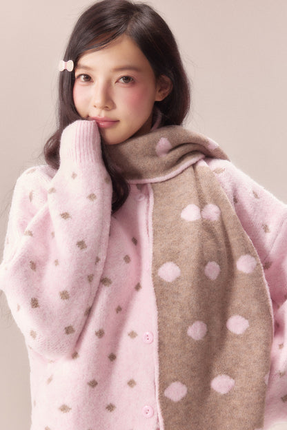 Polka Dot Scarf Knit Cardigan