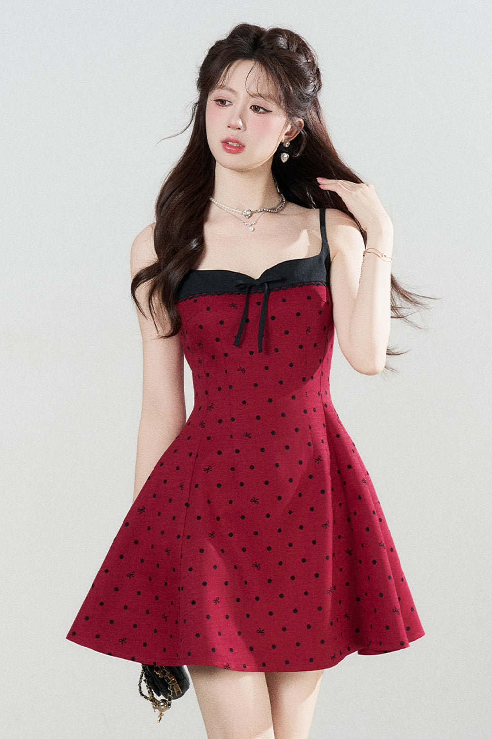 Red Polka Dot A-Line Spaghetti Strap Dress