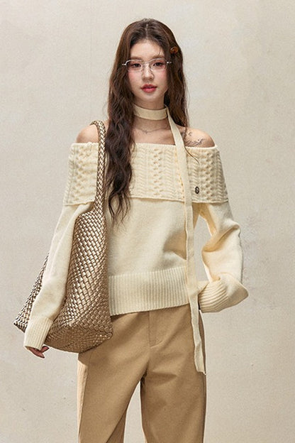 Off-Shoulder Knitted Sweater and Pants Set-Up