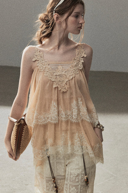 Irregular Lace Chiffon Camisole
