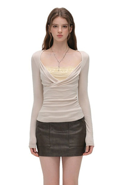 Layered-Look Pleated Tencel Base Layer Top