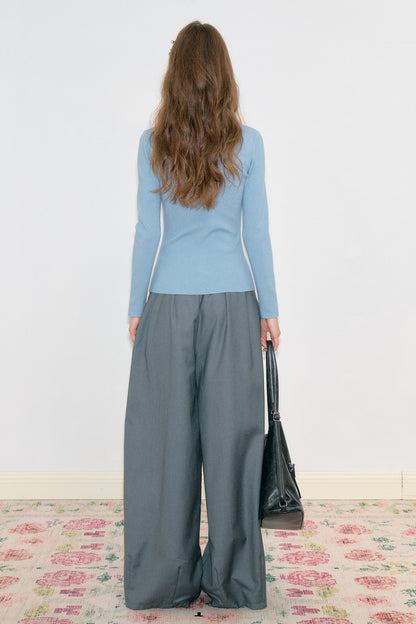 High-Waisted Bow Wide-Leg Suit Pants