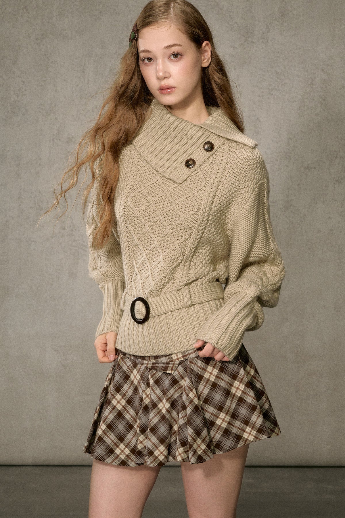 Diamond Pattern Cable Knit Top