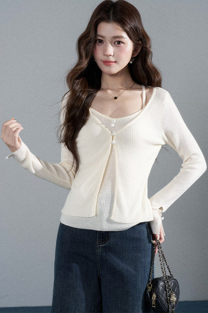 Red Layered-Look Knit Top
