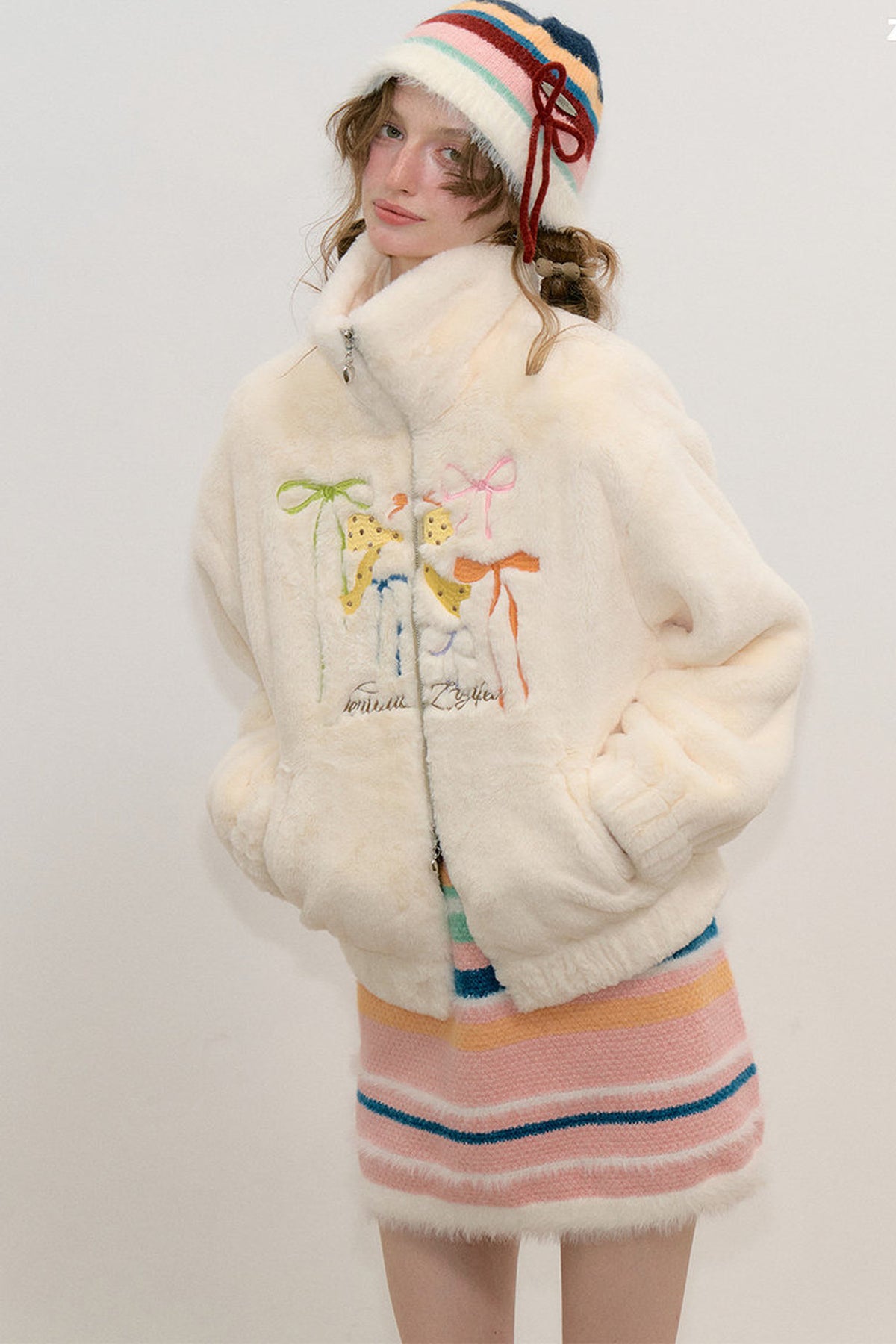 Butterfly Embroidery Lamb Wool Jacket