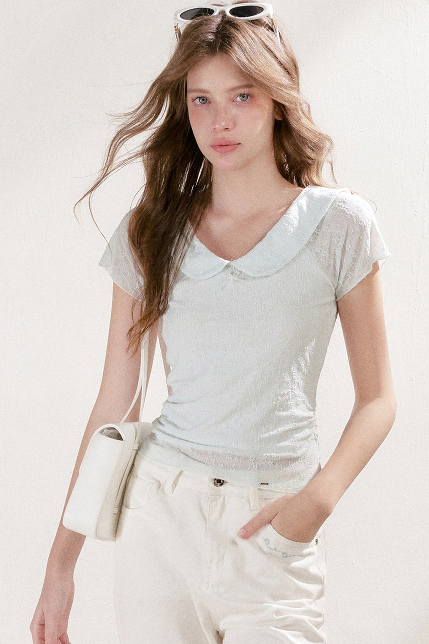 French Petal Collar Bow Short-Sleeved T-Shirt