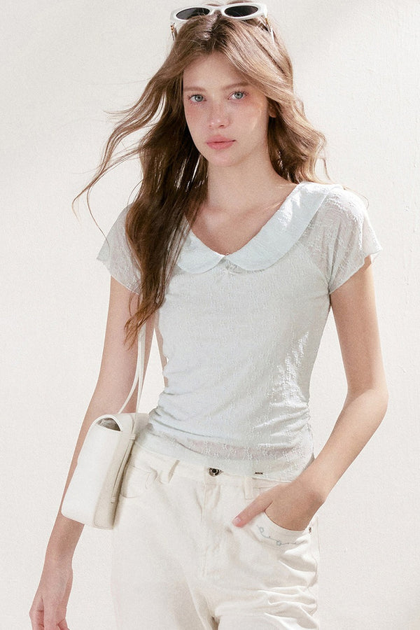 French Petal Collar Bow Short-Sleeved T-Shirt