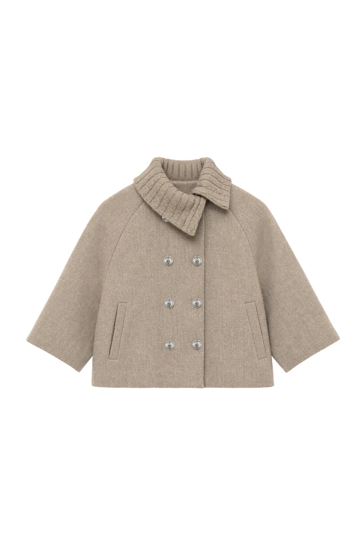 Double-Breasted Cape Coat and Wide-Leg Pants Set-Up