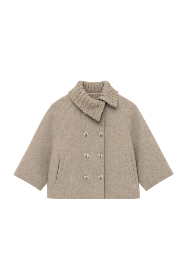 Double-Breasted Cape Coat and Wide-Leg Pants Set-Up
