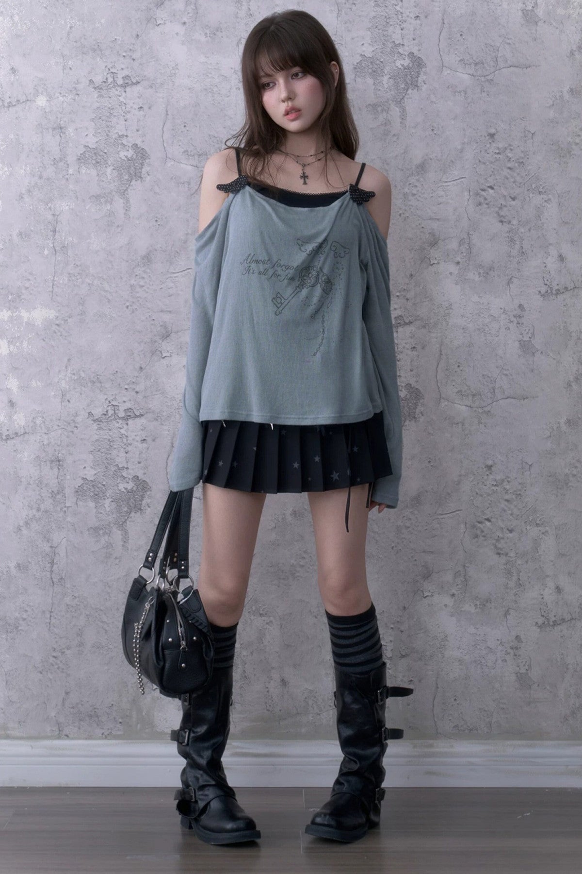 Layered-Look Draped Collar Knit Top