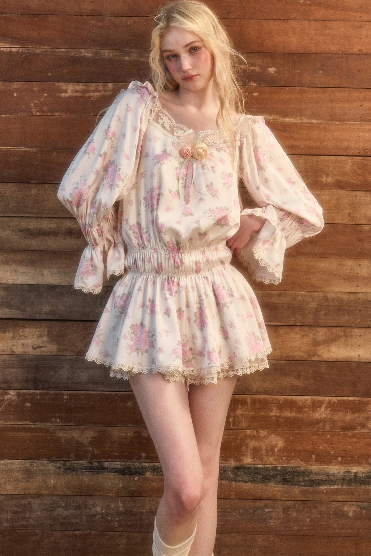 Floral Two-Piece Blouse and Shorts Set-Up