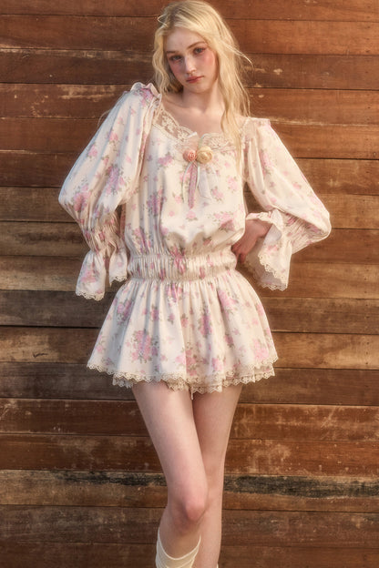 Floral Two-Piece Blouse and Shorts Set-Up
