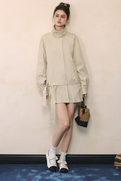 Pleated Hem Tie Waist Jacket