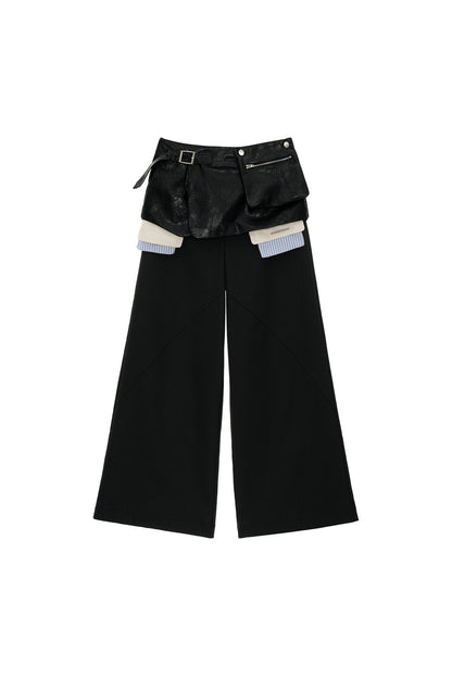 Matte Leather Waistband Wide-Leg Pants