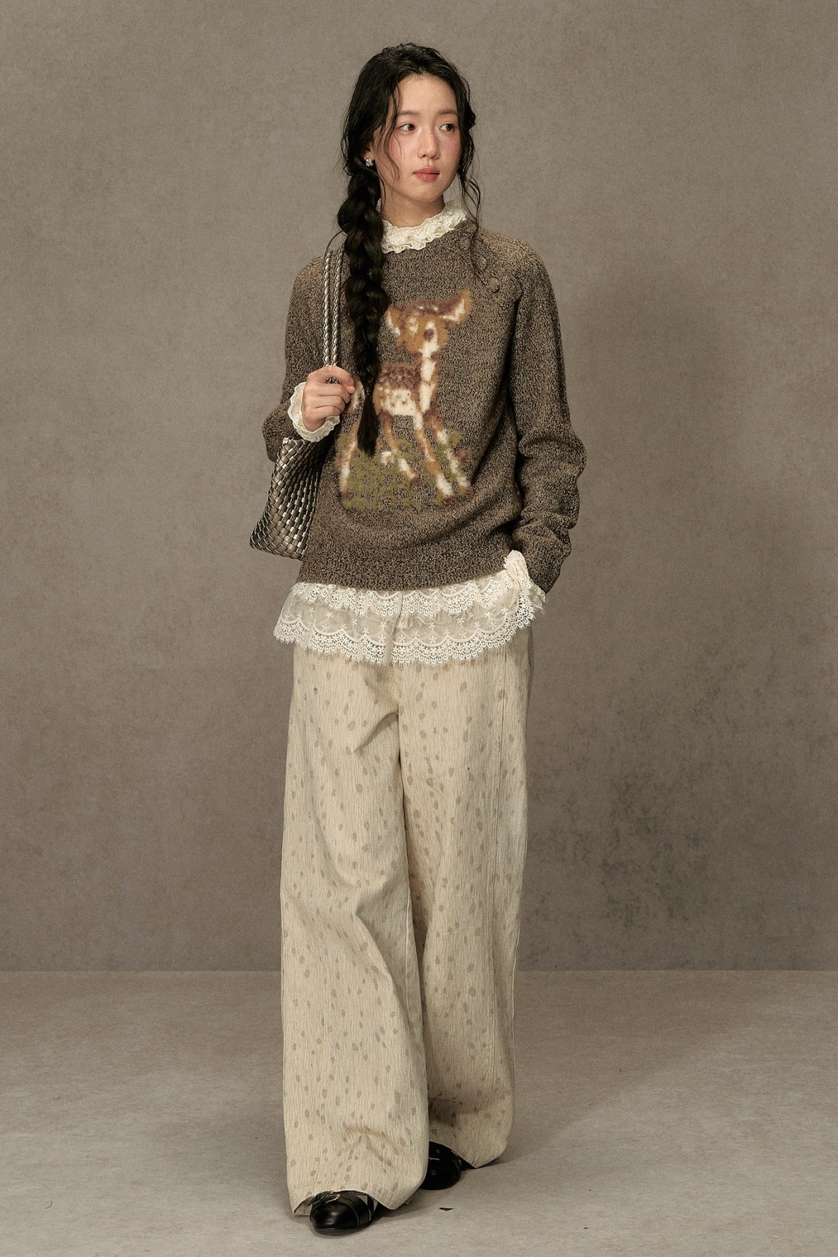 Fawn Spotted Lace Trim Pants
