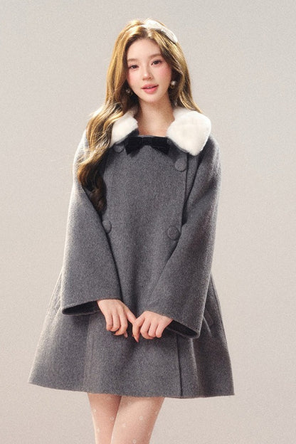 Manteau en laine avec nœud en velours