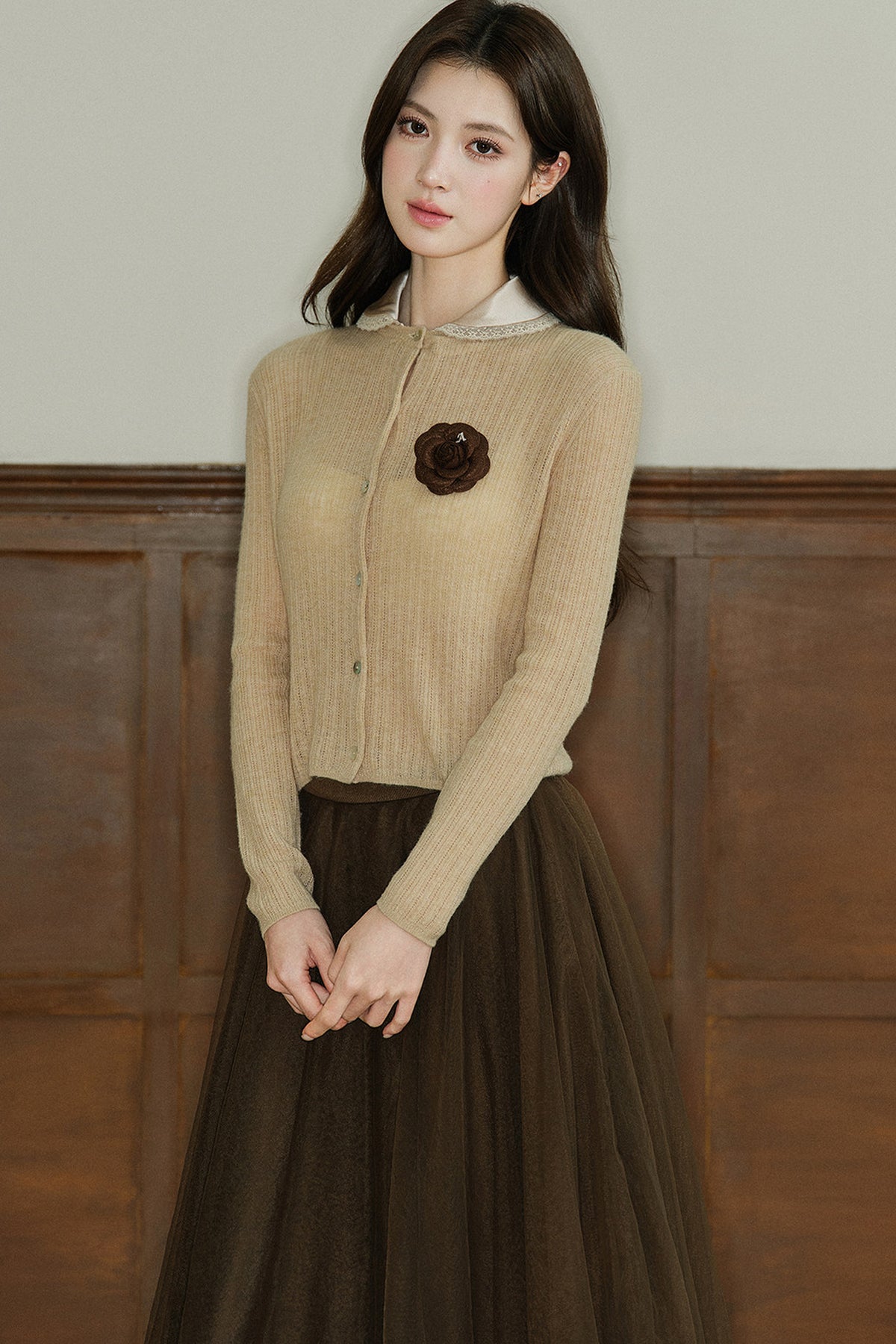 Detachable Doll Collar Knit Cardigan