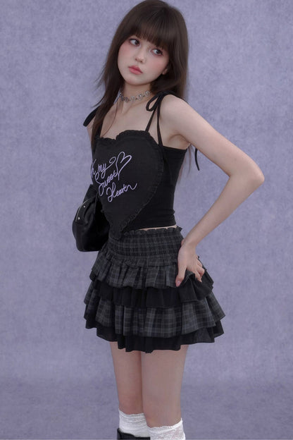 Plaid Waist-Cinching Cake Skirt
