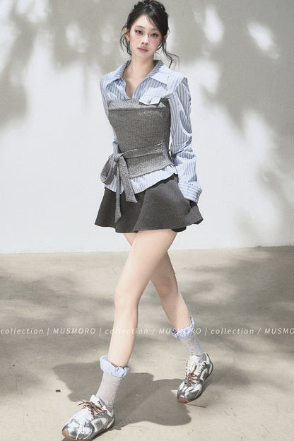 Layered-Look Knit Striped Shirt