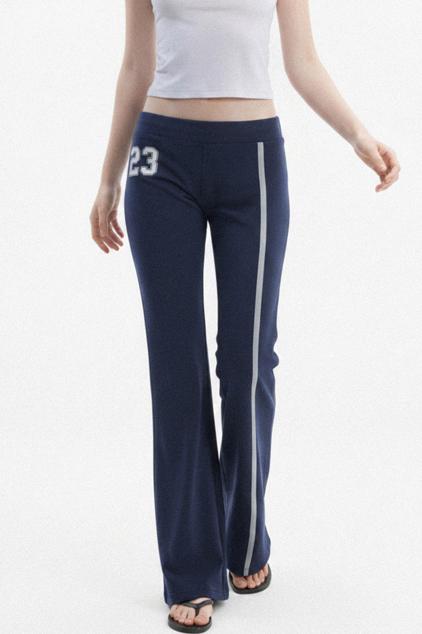 Navy Letter Print Flared Sweatpants