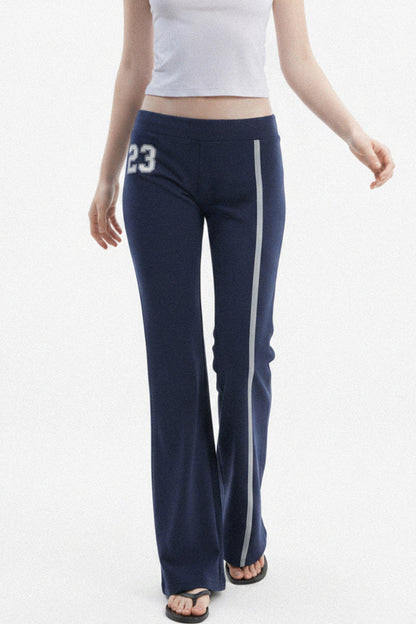 Navy Letter Print Flared Sweatpants