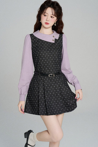 Black Purple Polka Dot Long Sleeve Dress