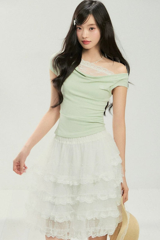Lace Off-Shoulder T-Shirt