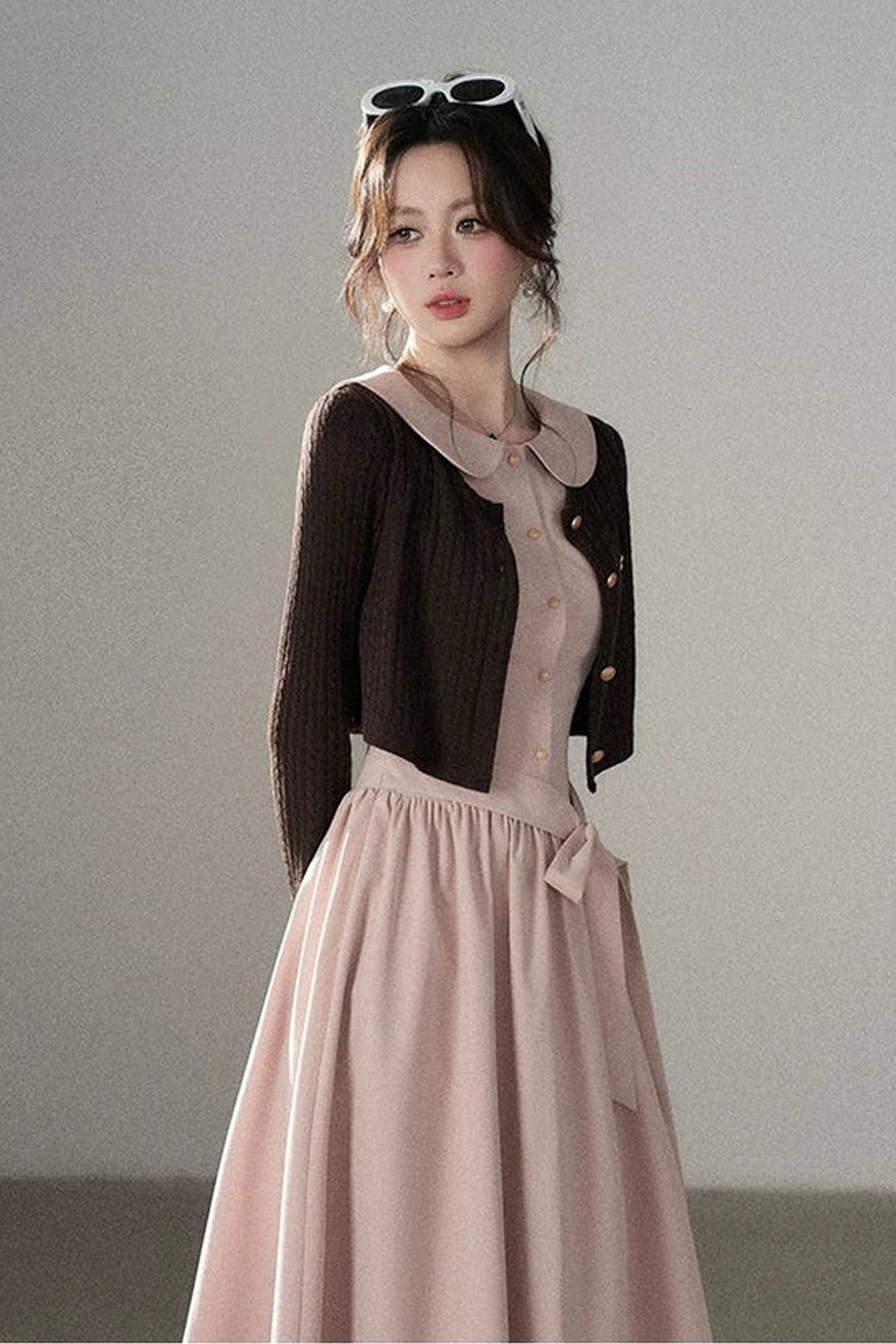 Collar Knitted Overlay Long Dress