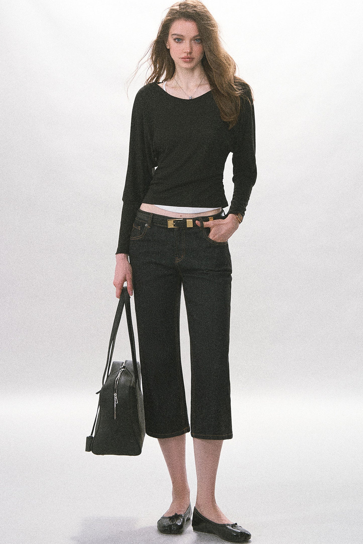 High-Waist Straight-Leg Washed Jeans