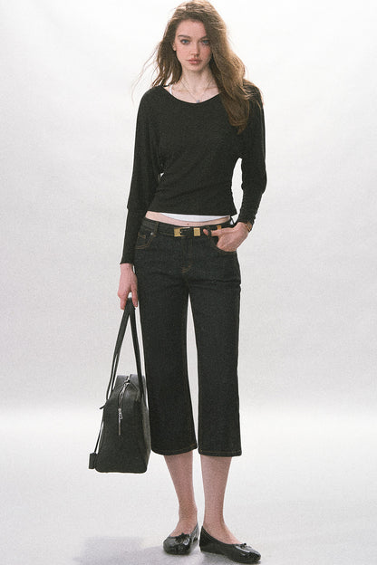 High-Waist Straight-Leg Washed Jeans