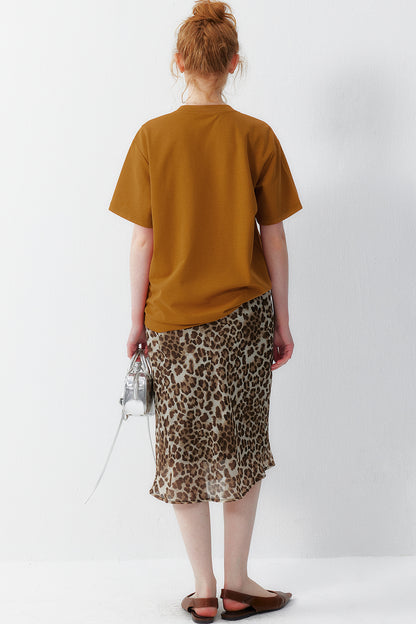 Leopard Chiffon Midi Skirt